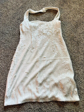 Show me your MUMU Sequin halter dress in White Size Medium